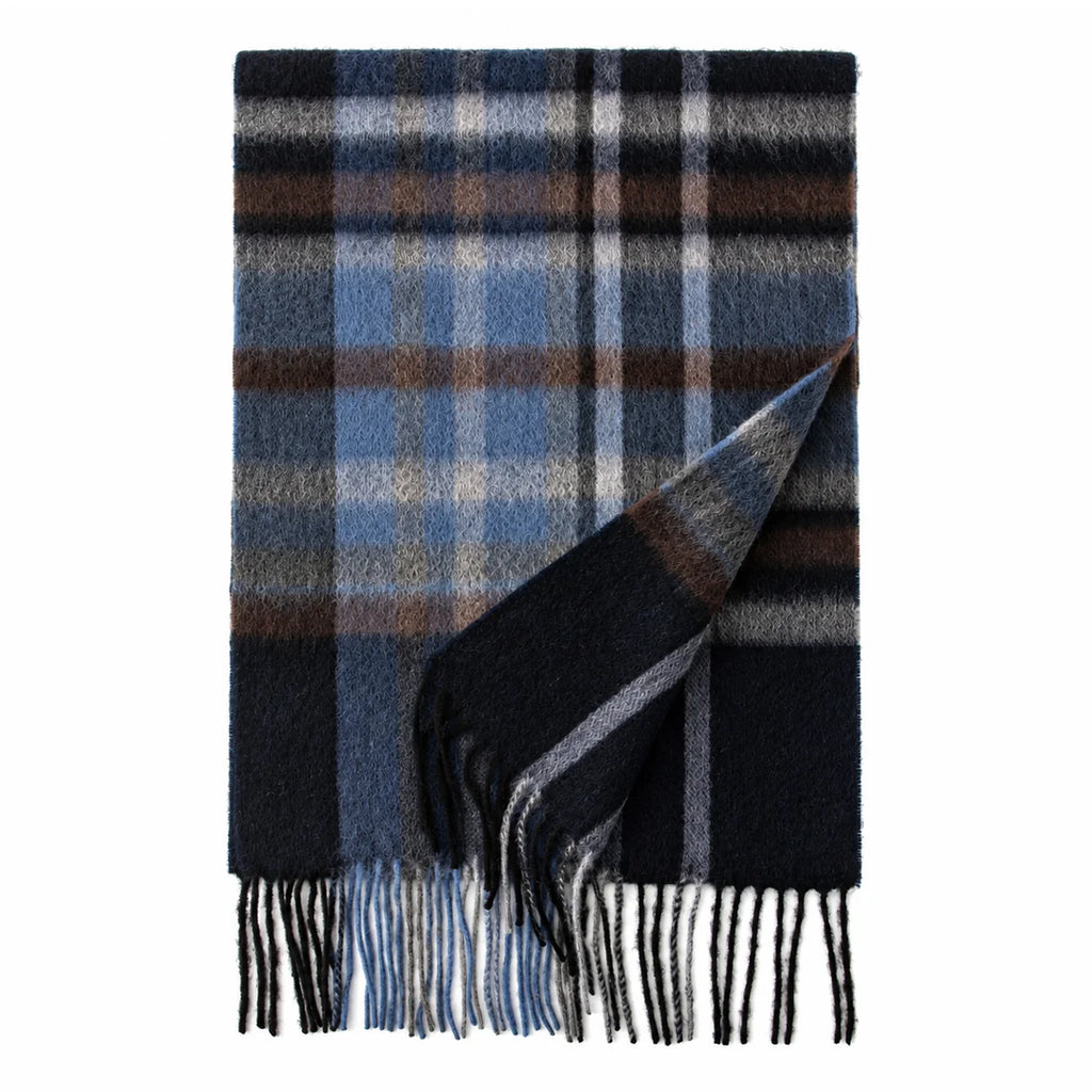 Navy Black Plaid Cashmere Scarf
