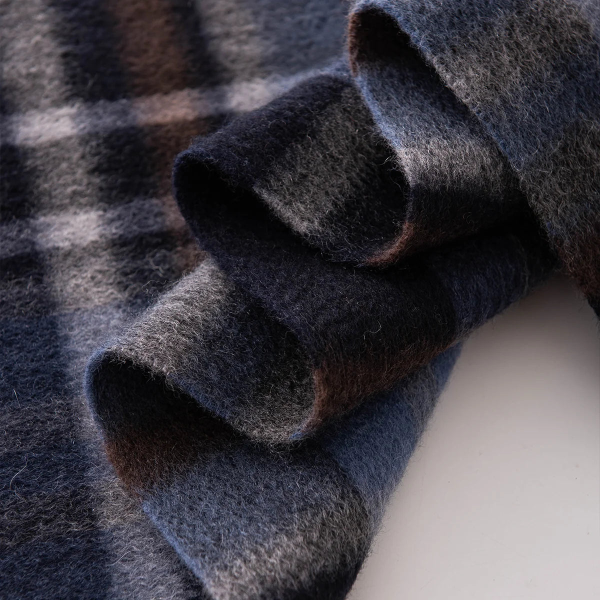 Navy Black Plaid Cashmere Scarf