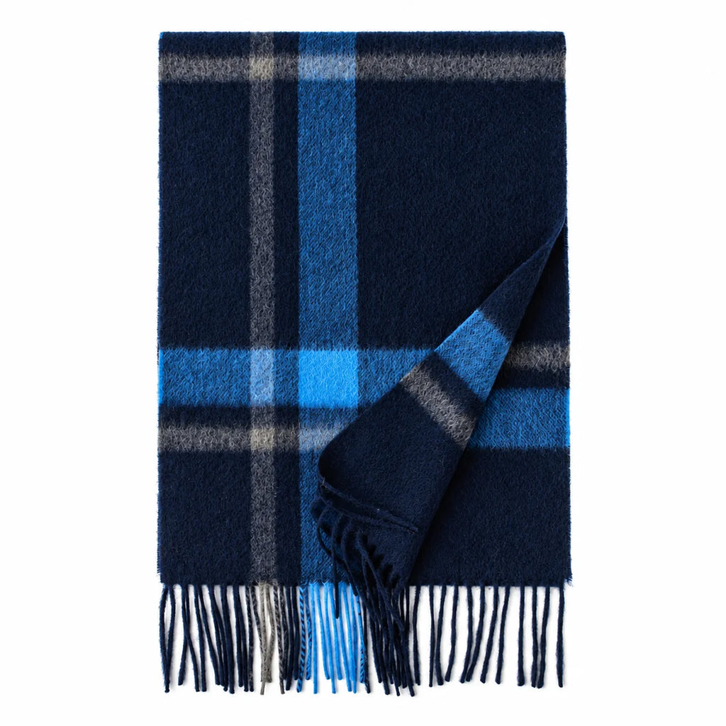 Navy Crosscheck Cashmere Scarf