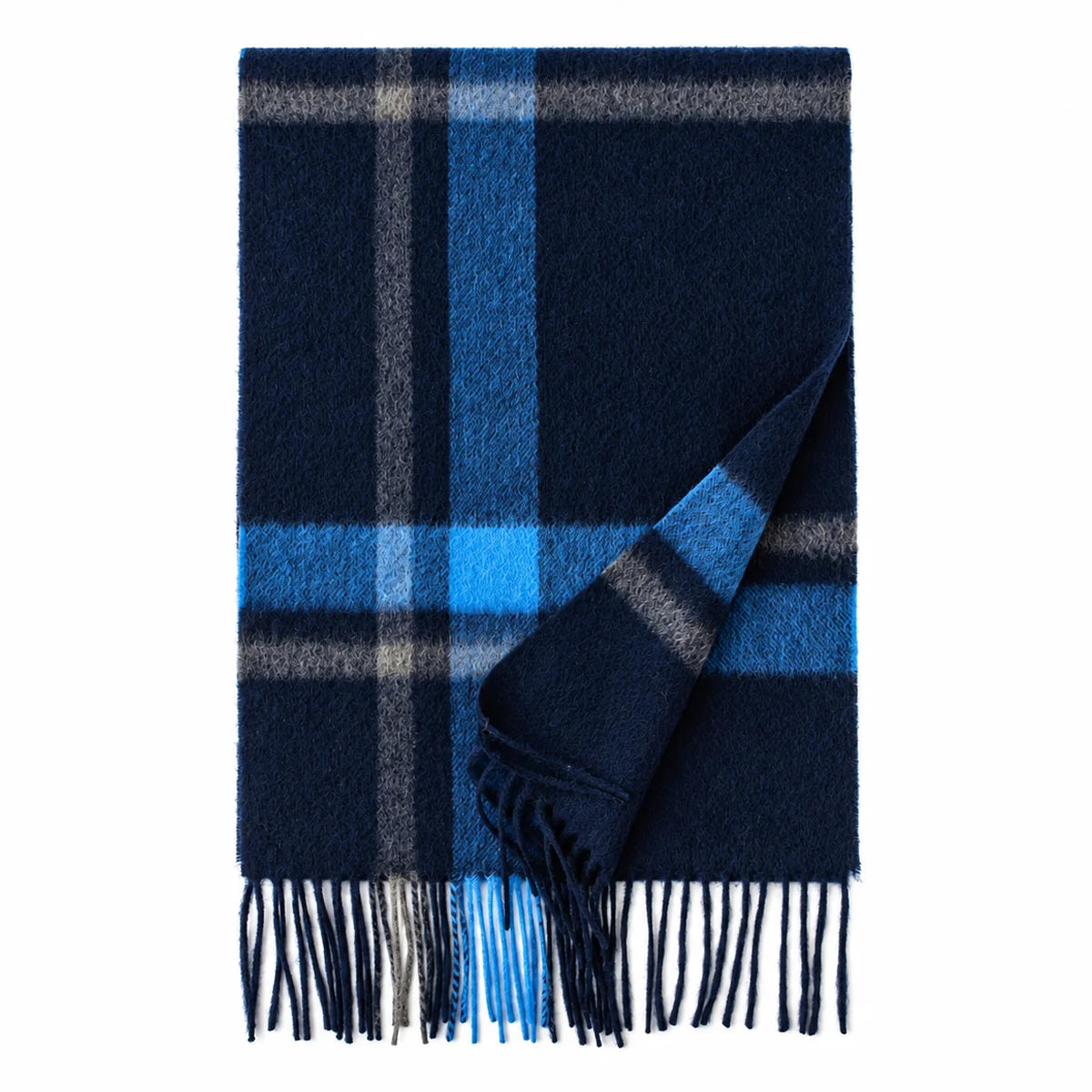 Navy Crosscheck Cashmere Scarf