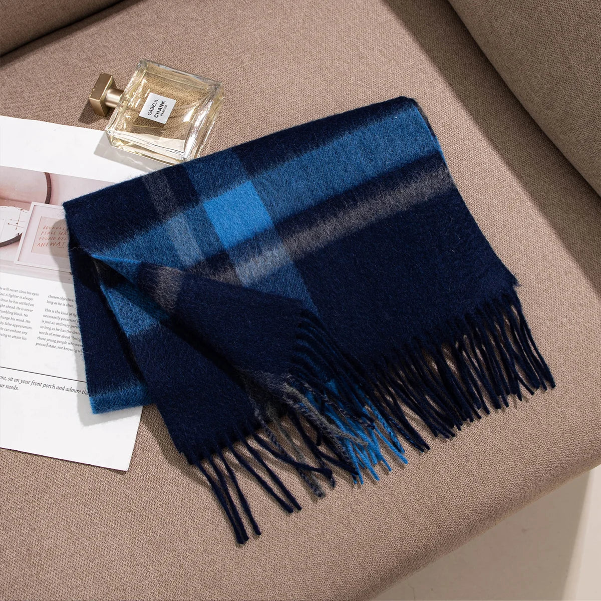 Navy Crosscheck Cashmere Scarf