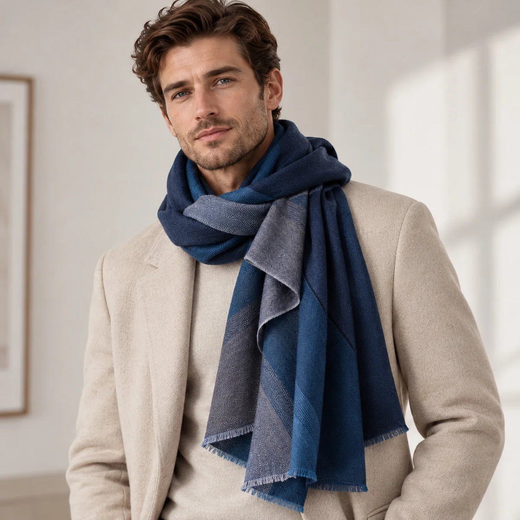 Herringbone Color Block Cashmere Scarf