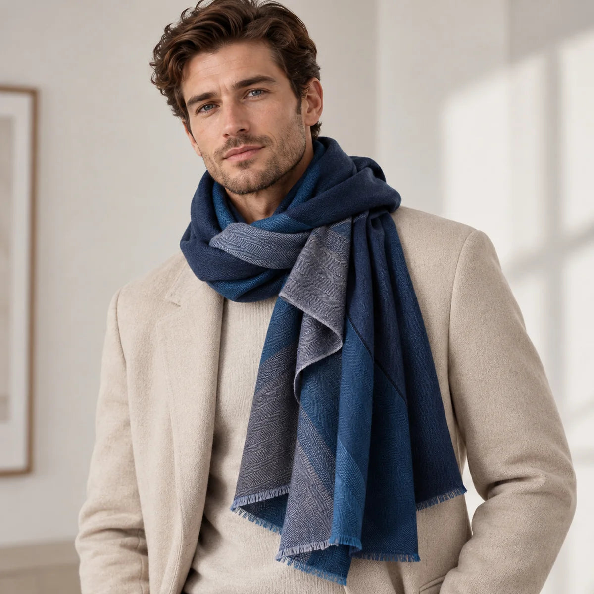 Herringbone Color Block Cashmere Scarf