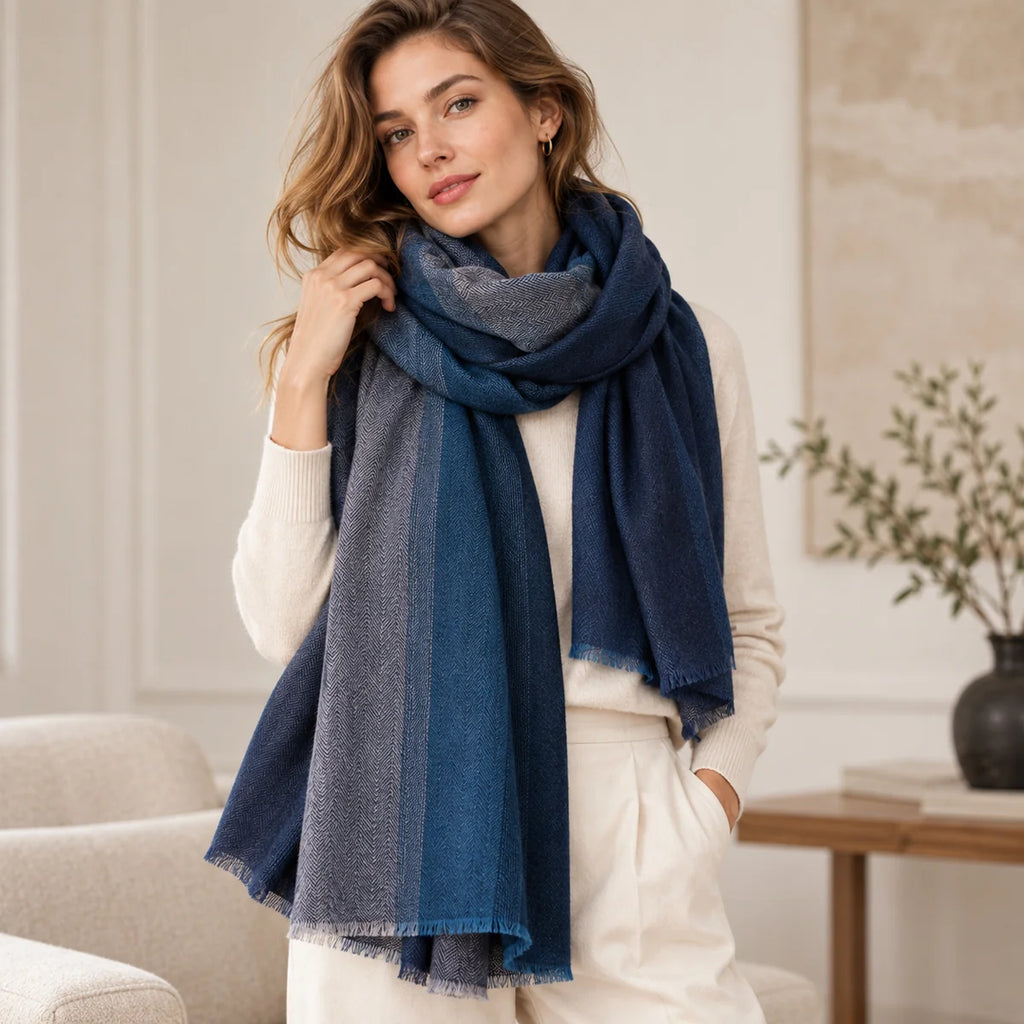 Herringbone Color Block Cashmere Scarf