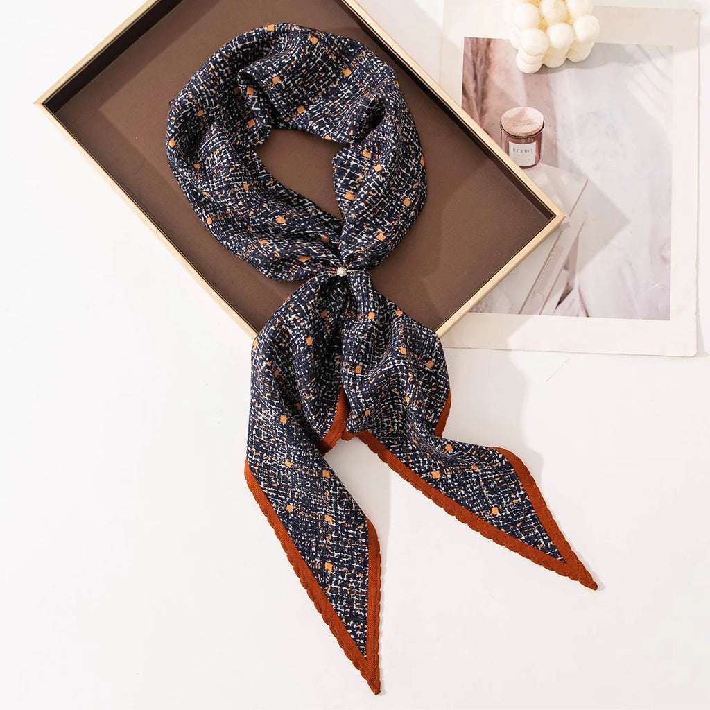 Navy Tweed Print Wool Scarf