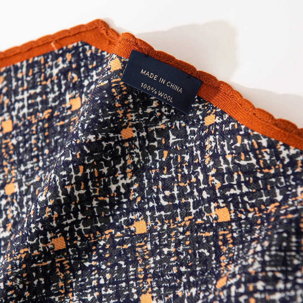 Navy Tweed Print Wool Scarf