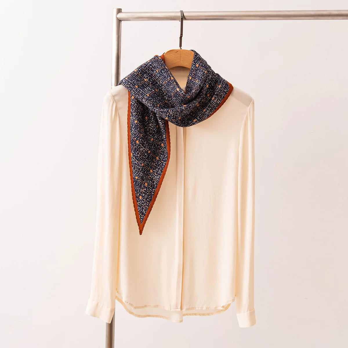 Navy Tweed Print Wool Scarf