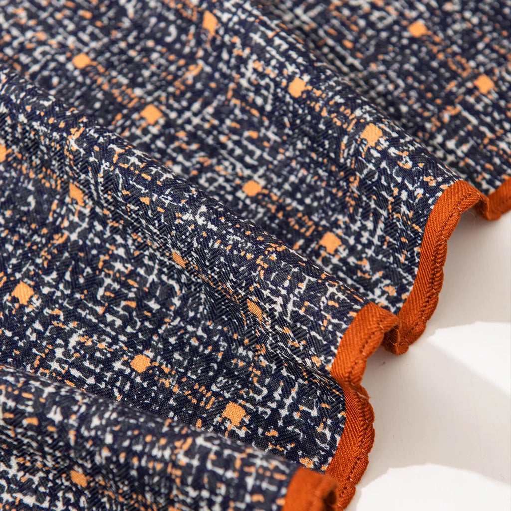 Navy Tweed Print Wool Scarf