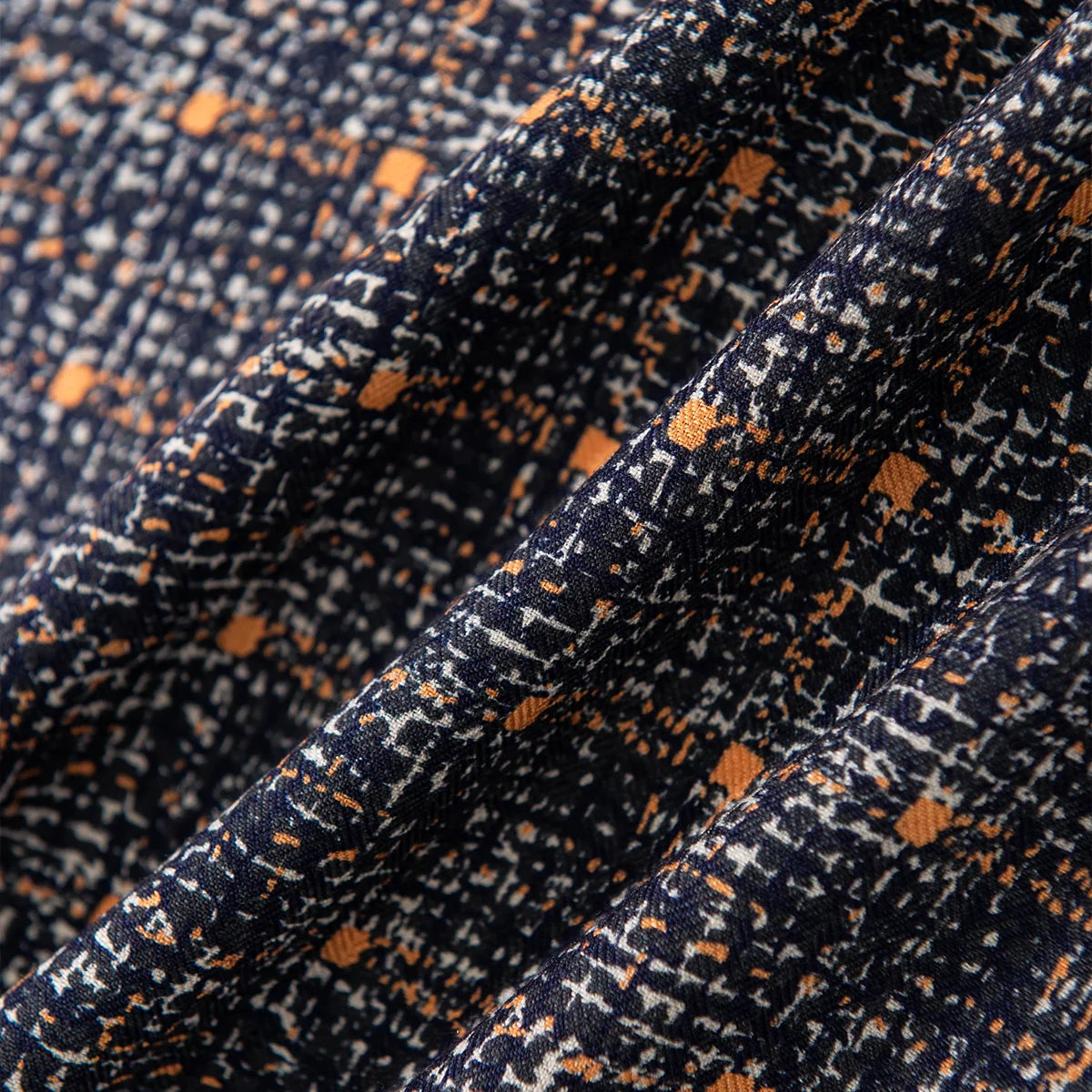 Navy Tweed Print Wool Scarf