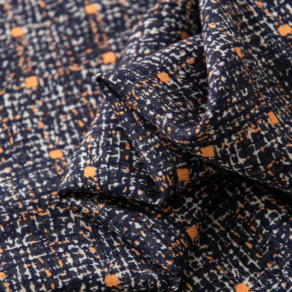Navy Tweed Print Wool Scarf