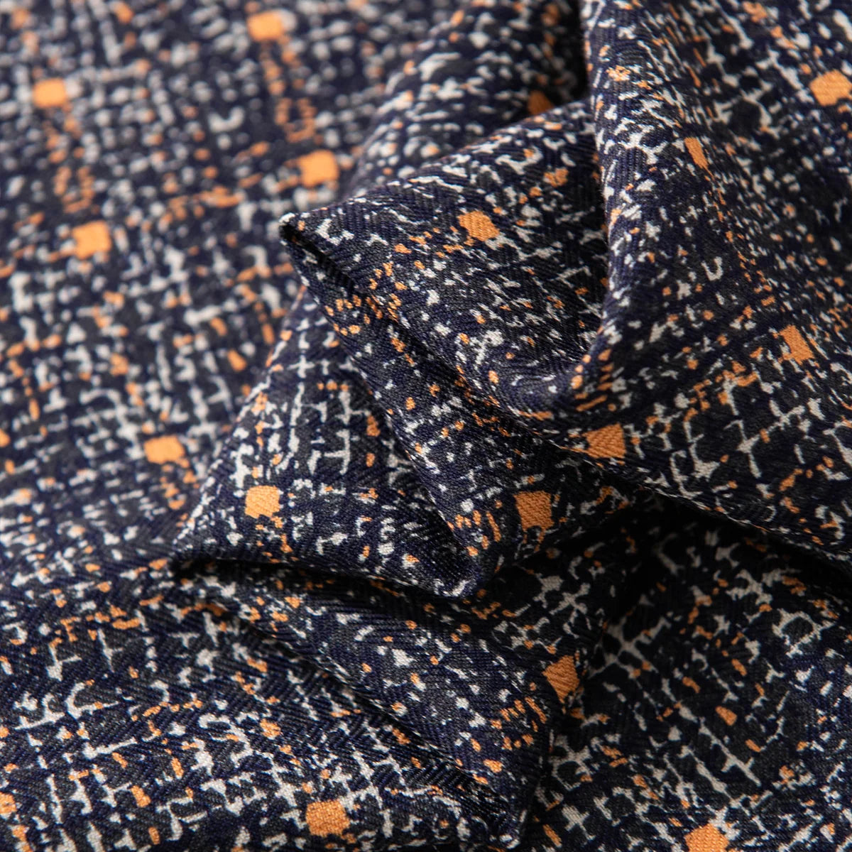 Navy Tweed Print Wool Scarf