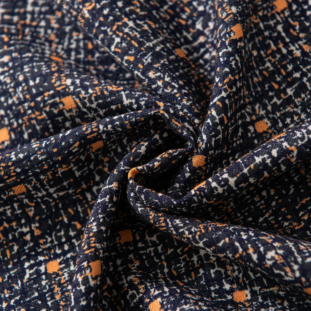 Navy Tweed Print Wool Scarf