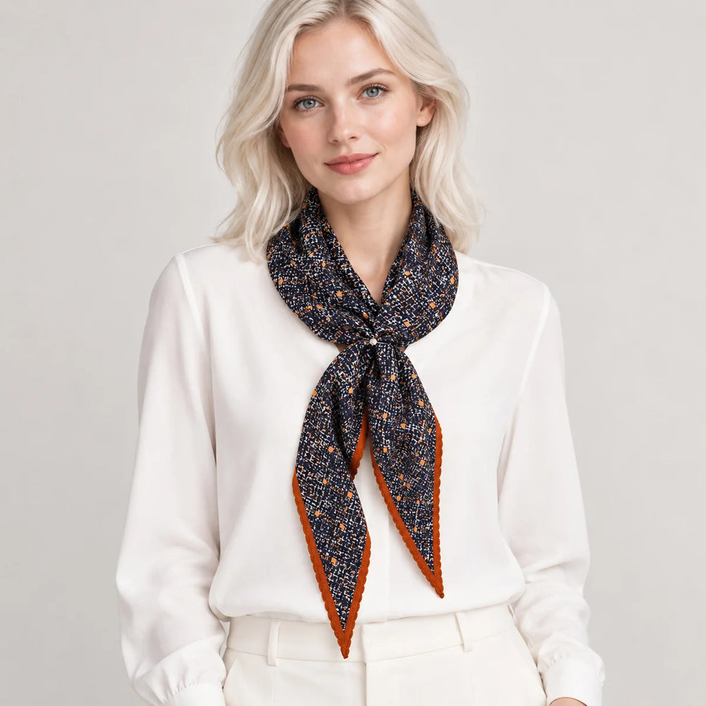 Navy Tweed Print Wool Scarf