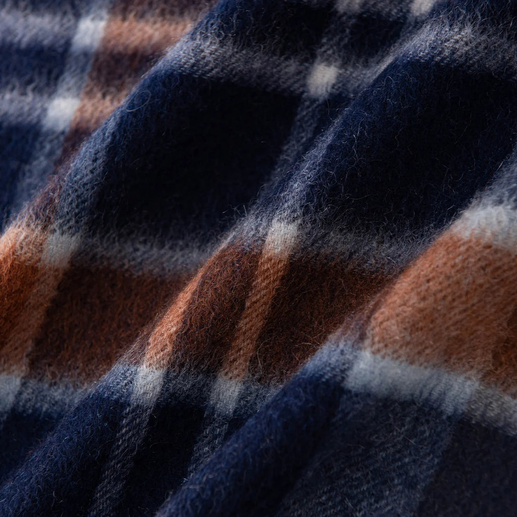 Navy Rust Plaid Cashmere Scarf