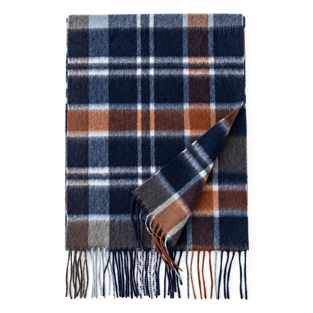 Navy Rust Plaid Cashmere Scarf