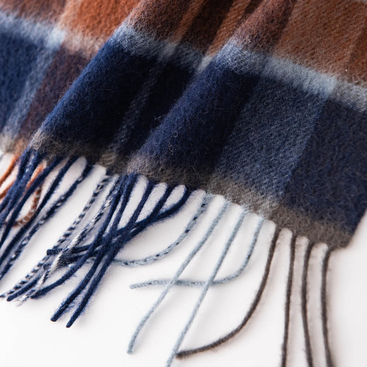 Navy Rust Plaid Cashmere Scarf