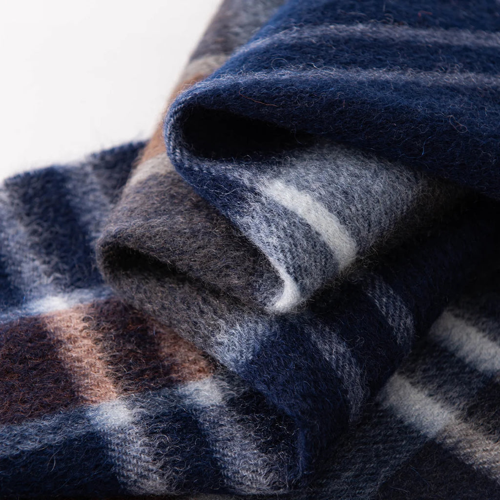 Navy Rust Plaid Cashmere Scarf