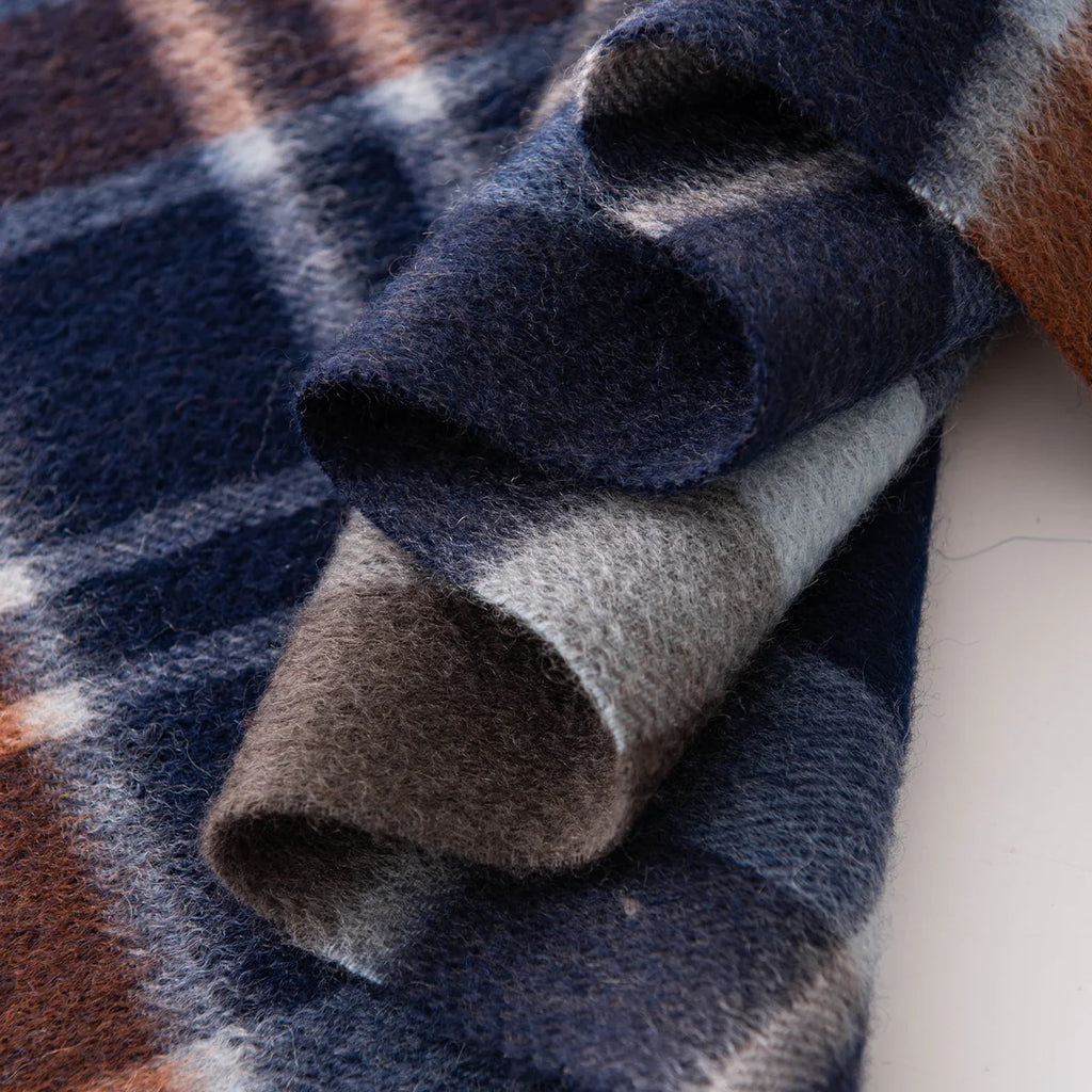 Navy Rust Plaid Cashmere Scarf