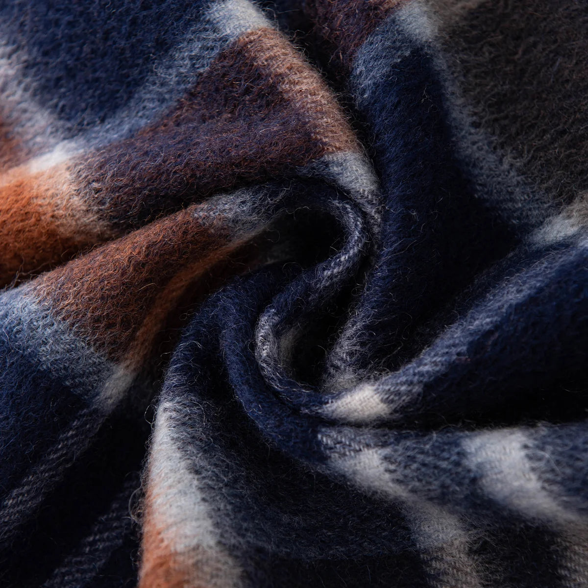 Navy Rust Plaid Cashmere Scarf