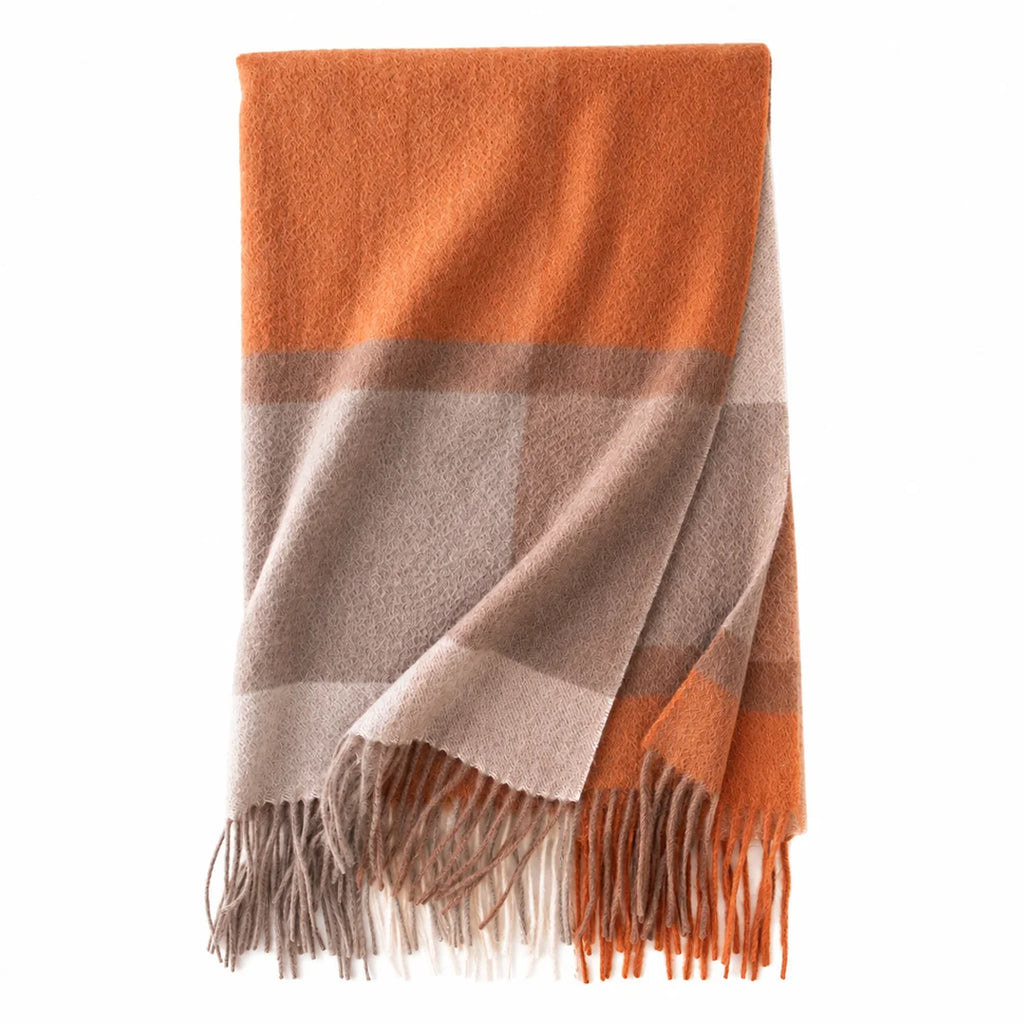 Orange Taupe Color Block Cashmere Scarf
