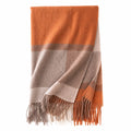 Orange Taupe Color Block Cashmere Scarf