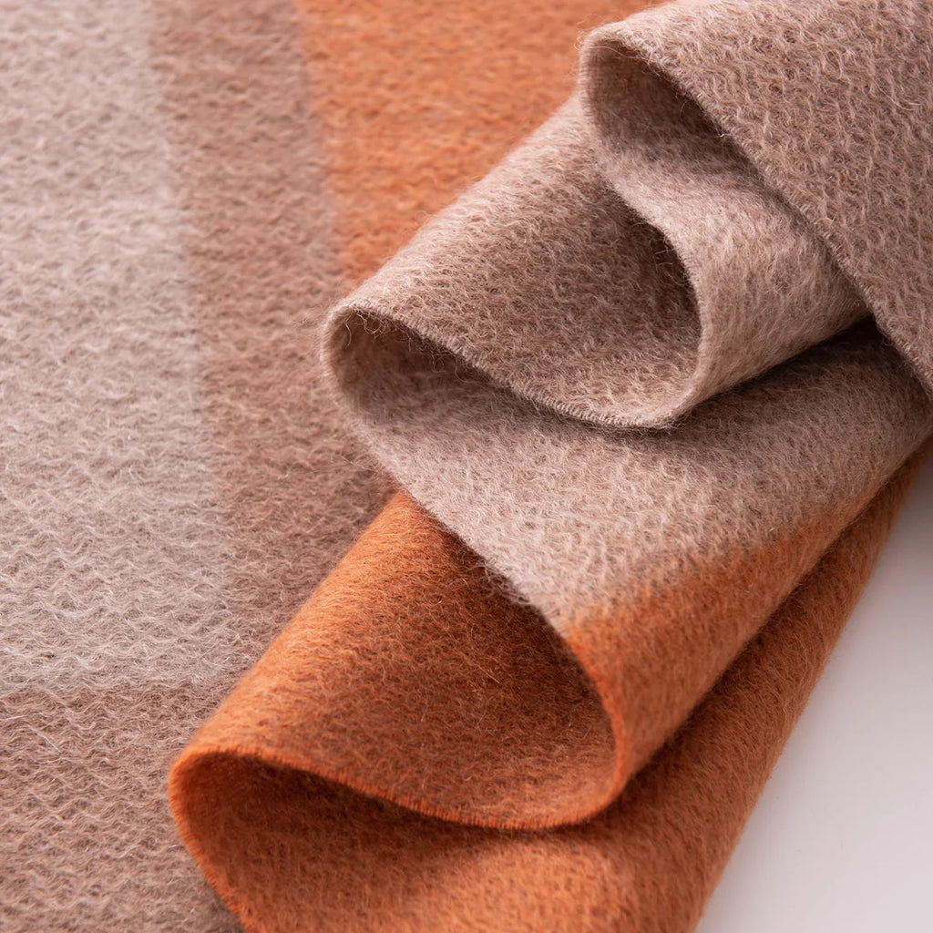Orange Taupe Color Block Cashmere Scarf
