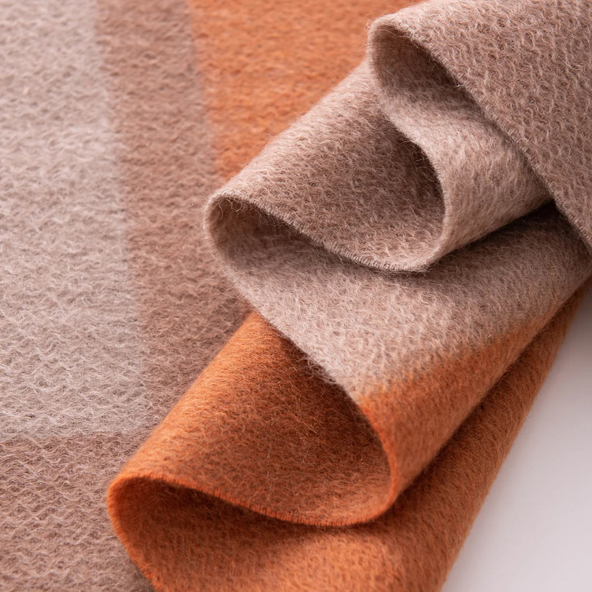 Orange Taupe Color Block Cashmere Scarf