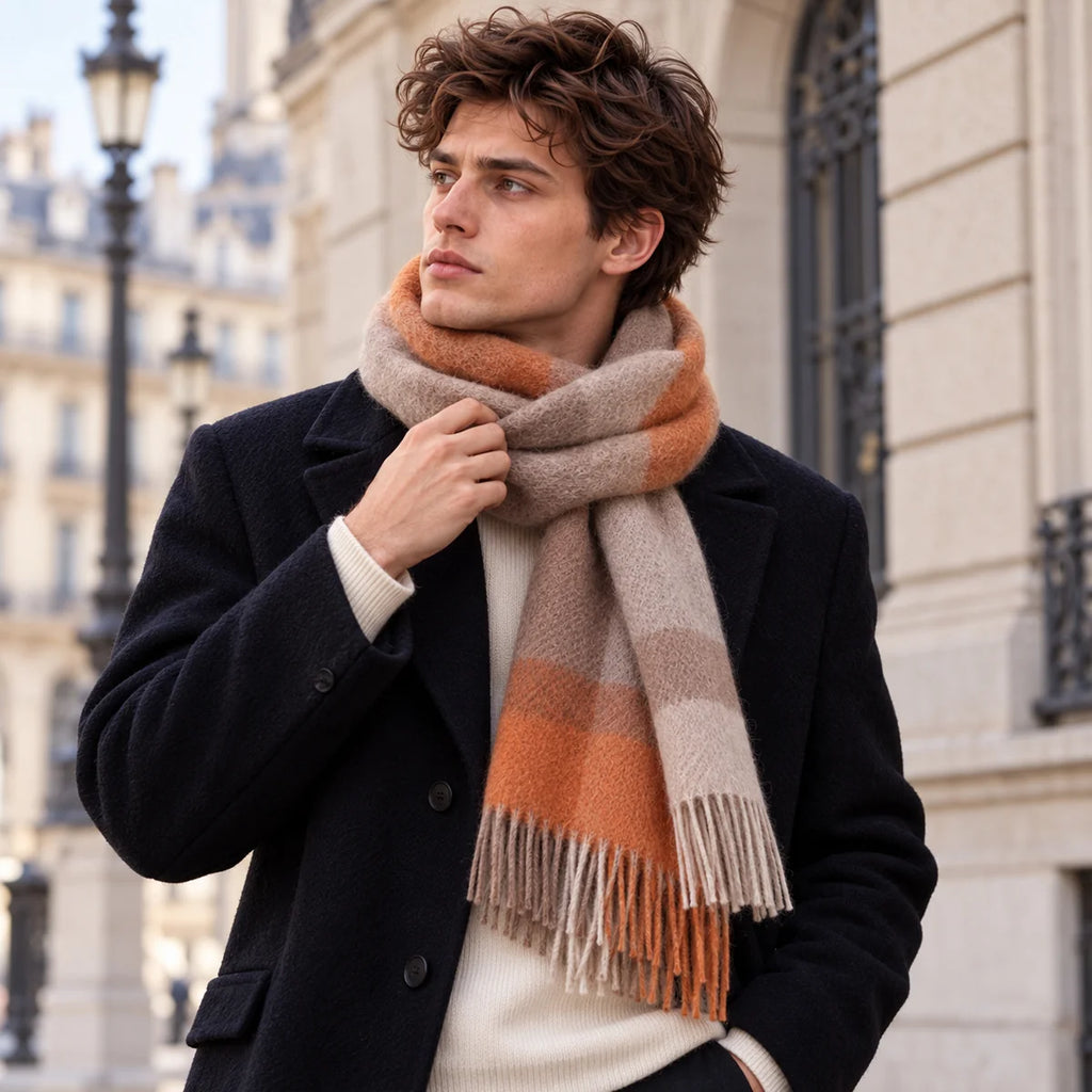 Orange Taupe Color Block Cashmere Scarf
