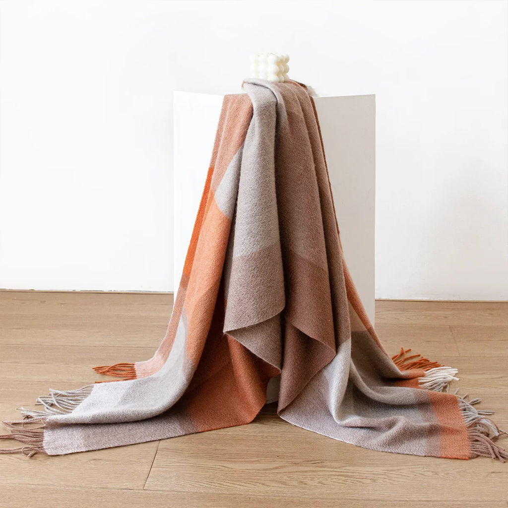 Orange Taupe Color Block Cashmere Scarf
