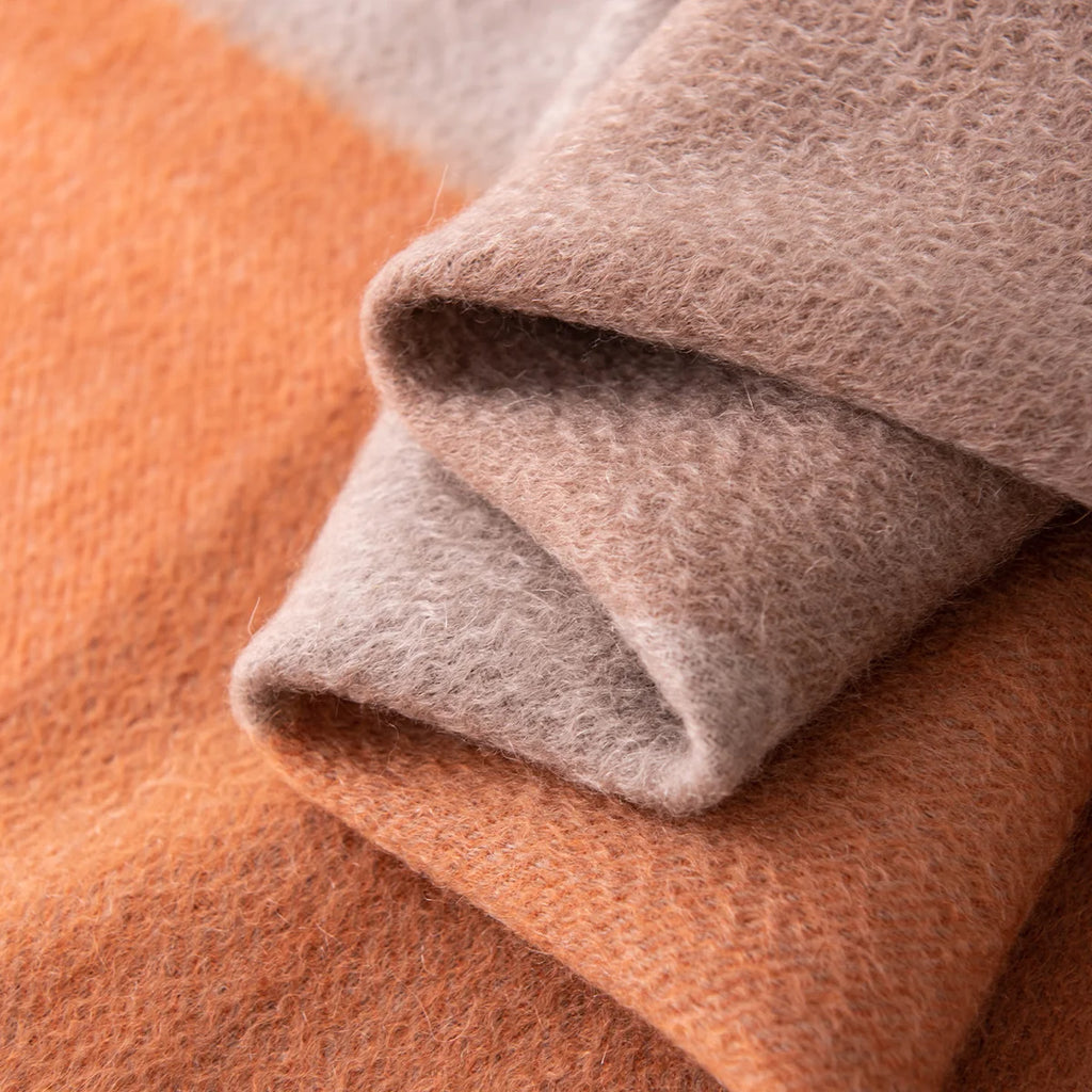 Orange Taupe Color Block Cashmere Scarf
