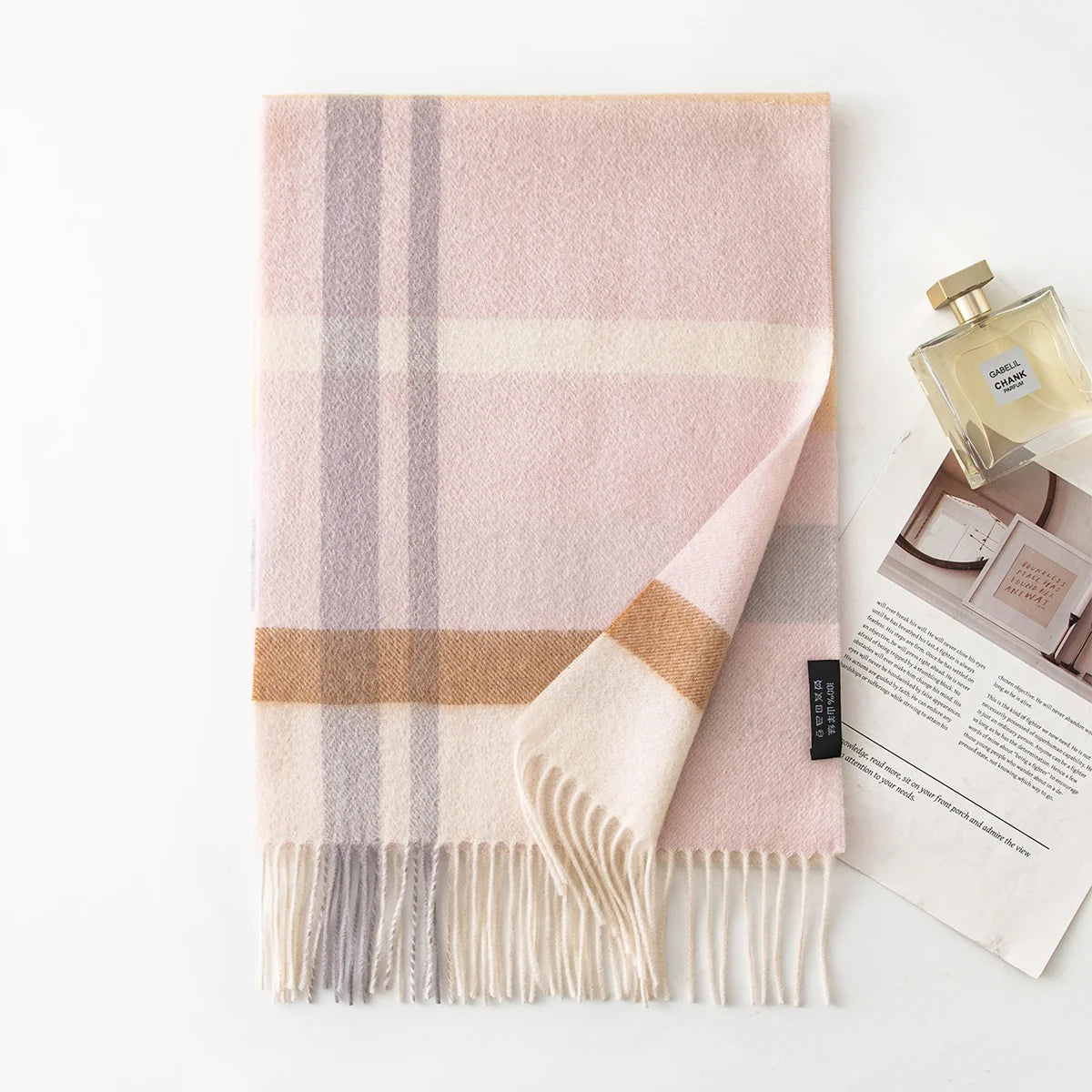 Wide Check Cashmere Scarf
