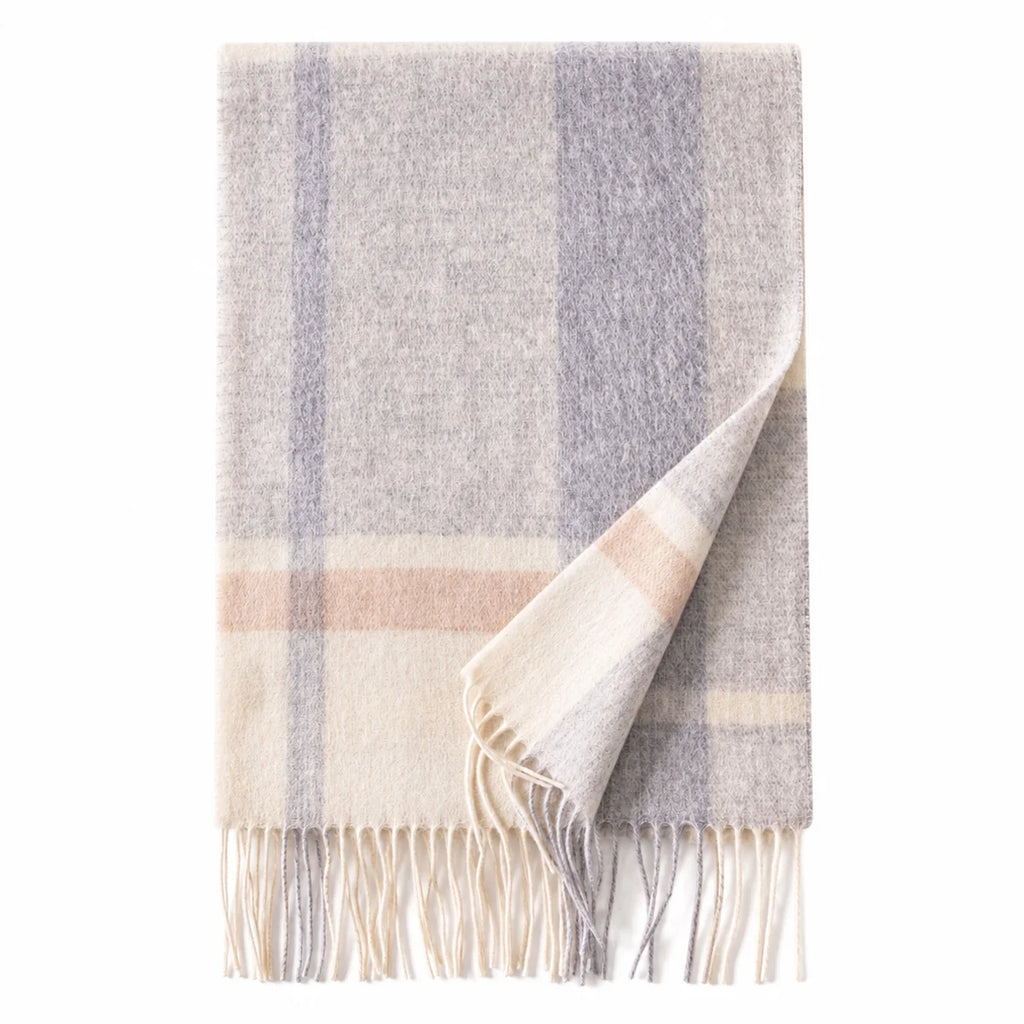 Peach Gray Check Wool Scarf