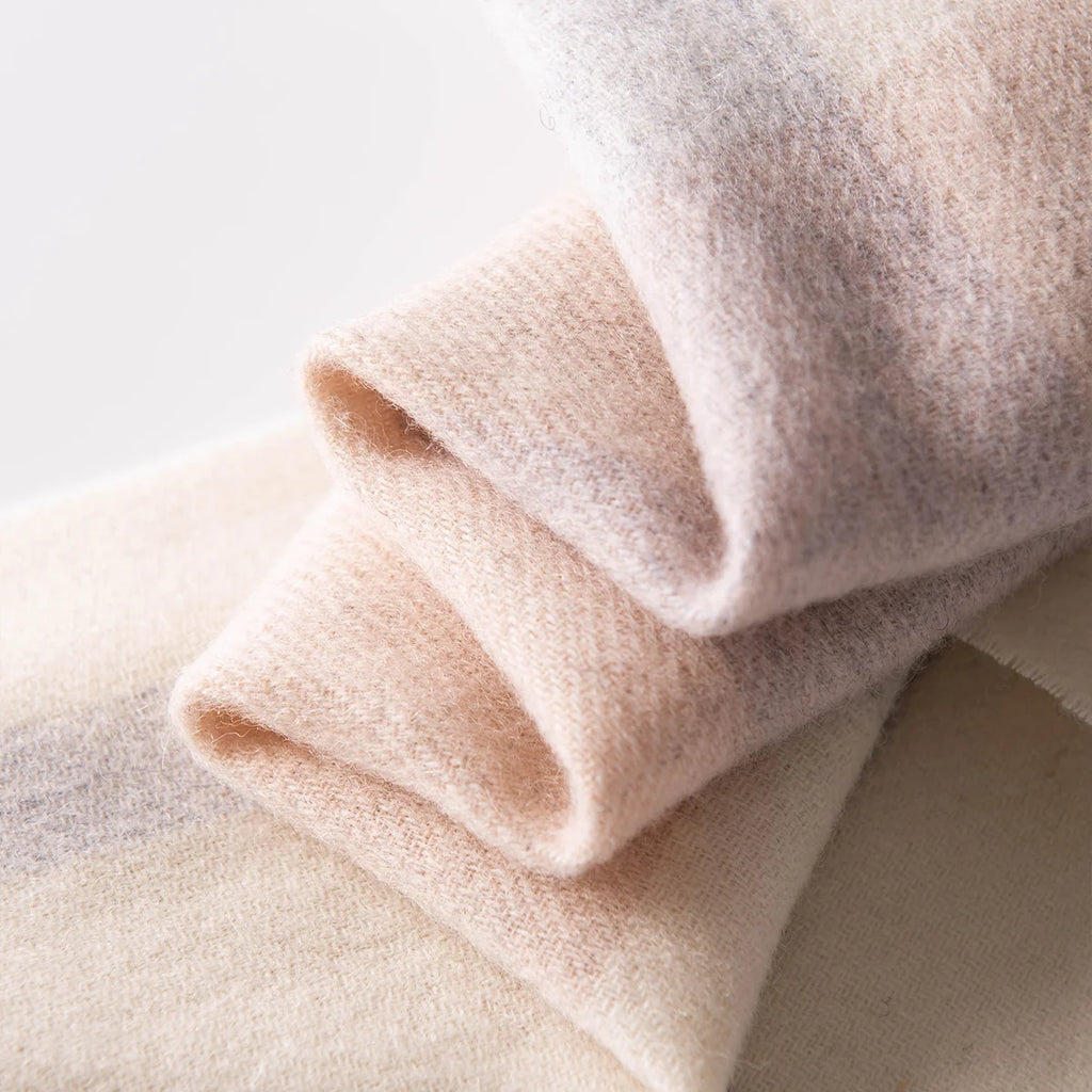 Peach Gray Check Wool Scarf