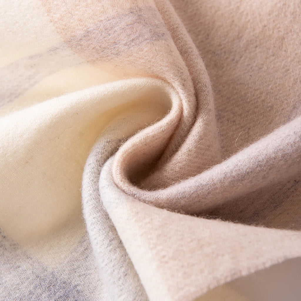 Peach Gray Check Wool Scarf