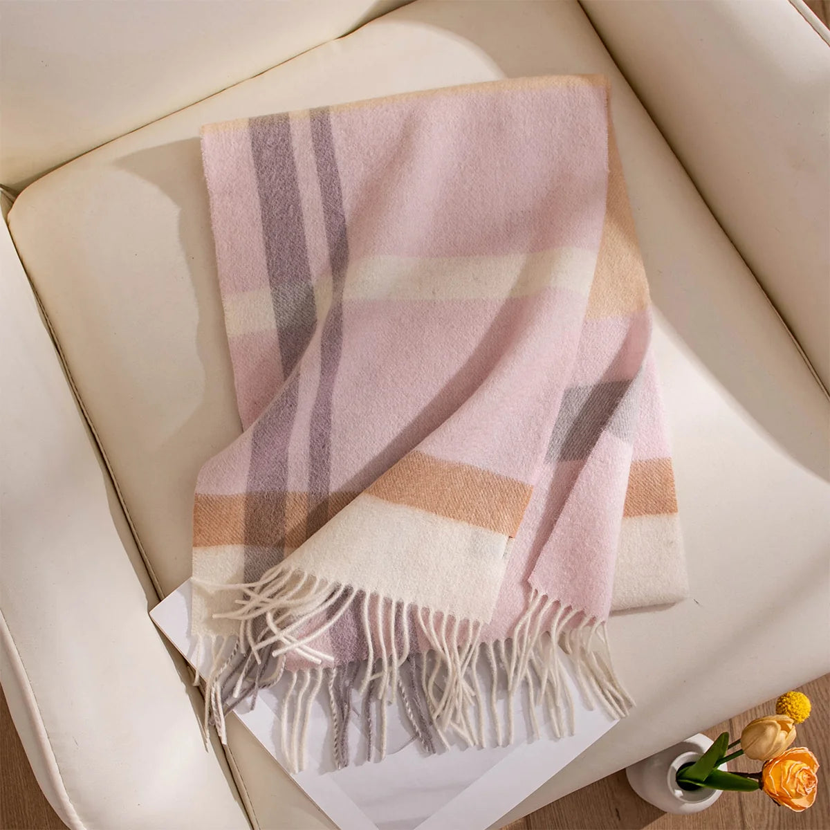 Blush Crossline Wool Scarf
