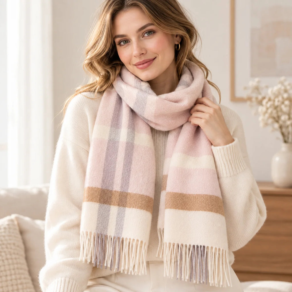 Wide Check Cashmere Scarf