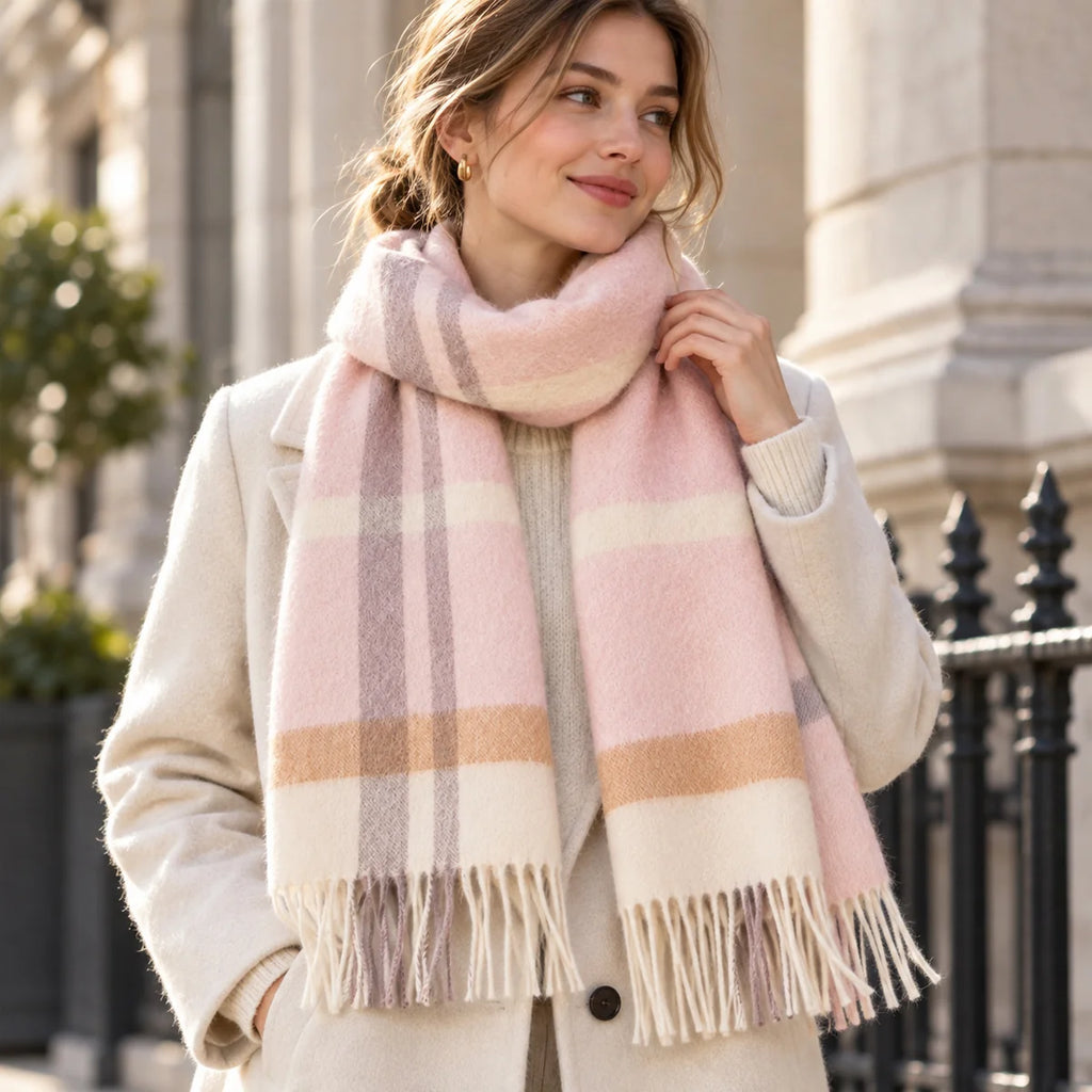 Blush Crossline Wool Scarf