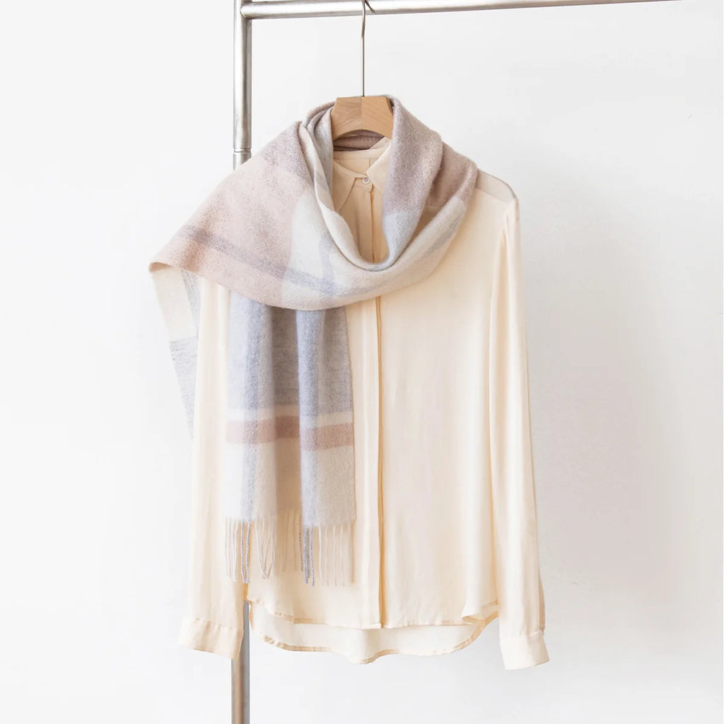 Brushed Block Plaid Cashmere Scarf