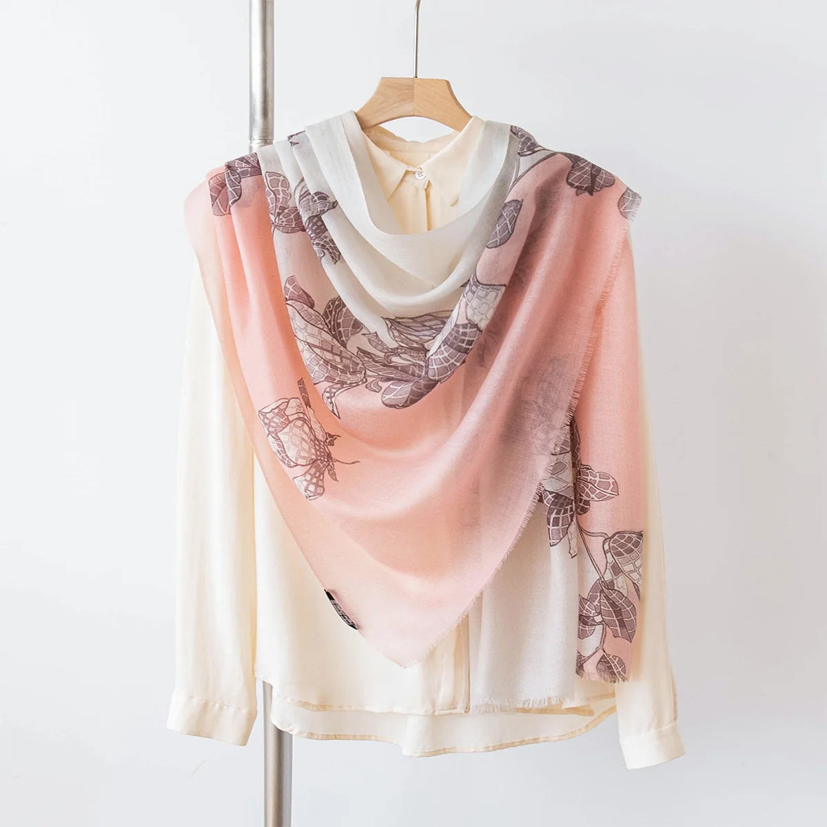 Floral Branch Print Cashmere Scarf