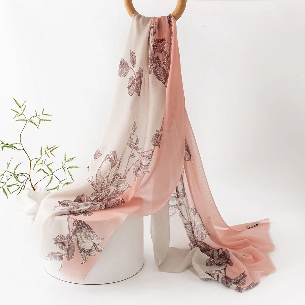 Floral Branch Print Cashmere Scarf