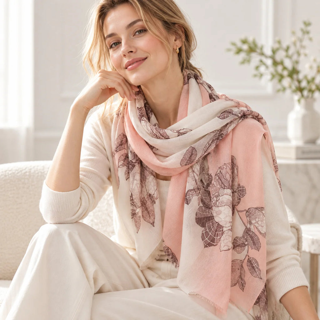 Floral Branch Print Cashmere Scarf