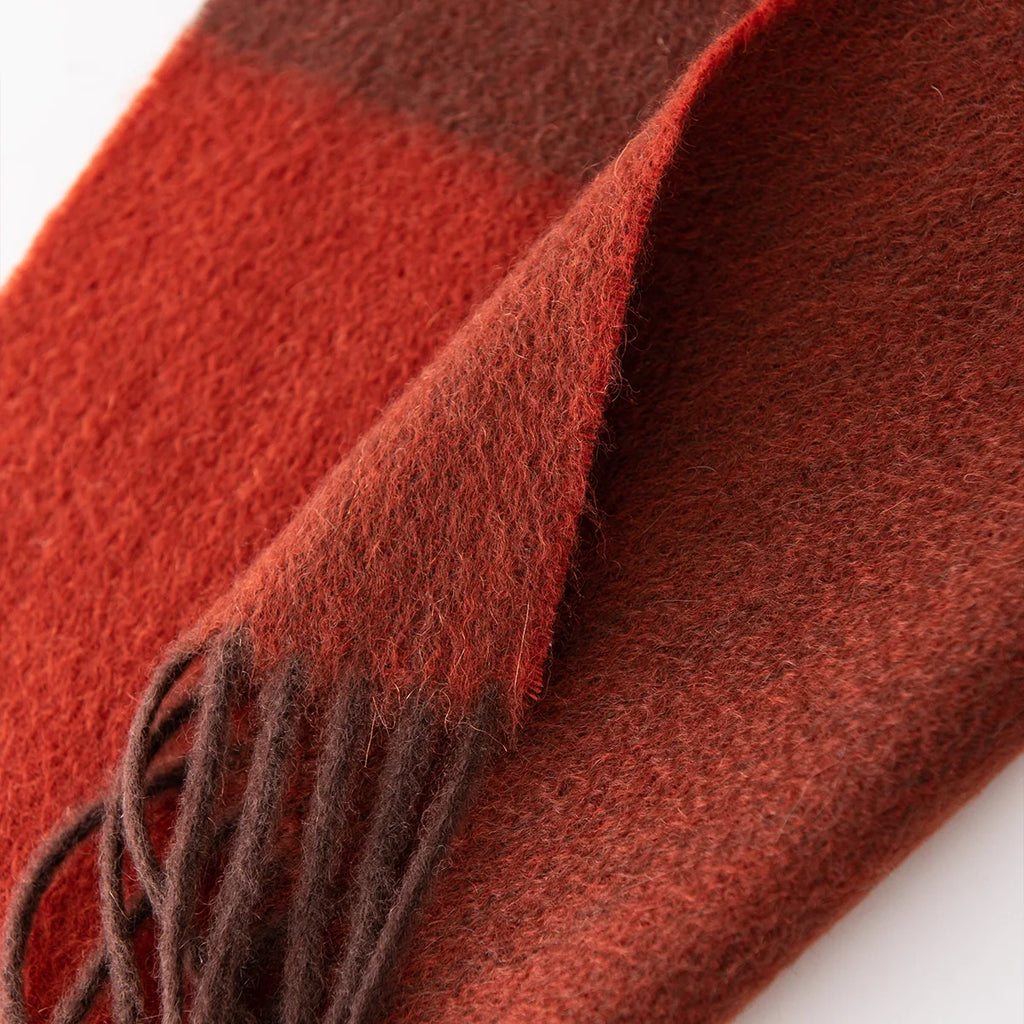 Rust Brown Check Cashmere Scarf