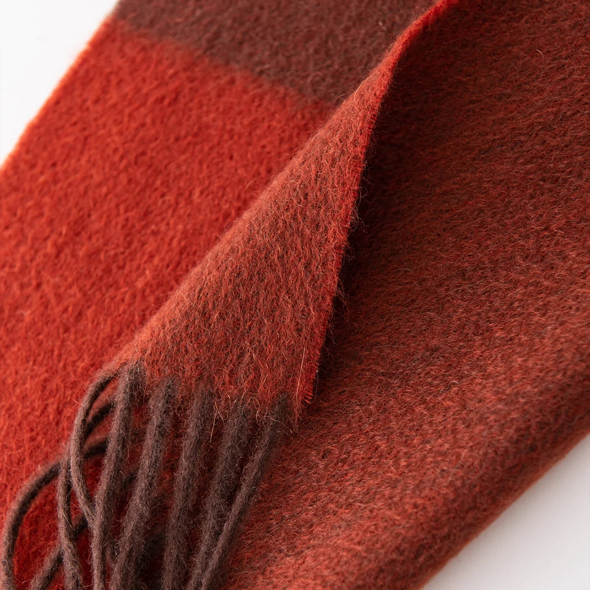 Rust Brown Check Cashmere Scarf