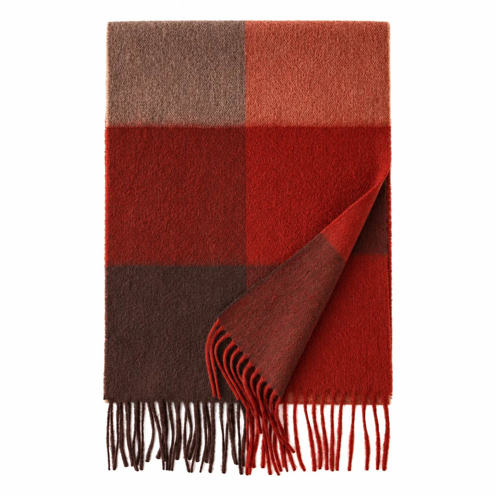 Rust Brown Check Cashmere Scarf