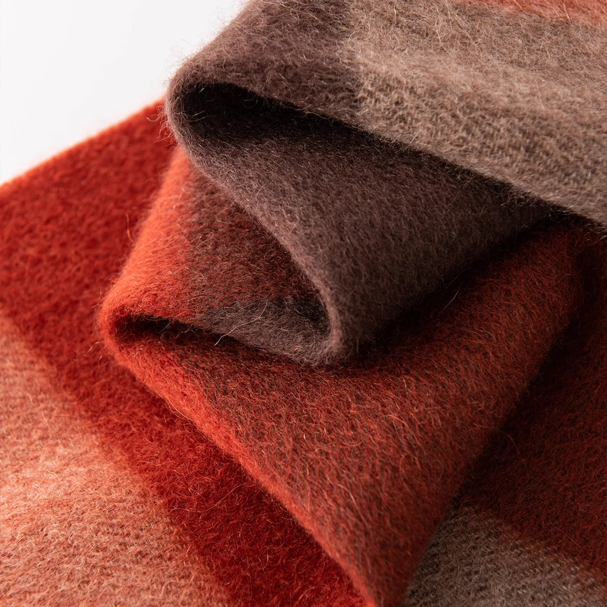 Rust Brown Check Cashmere Scarf