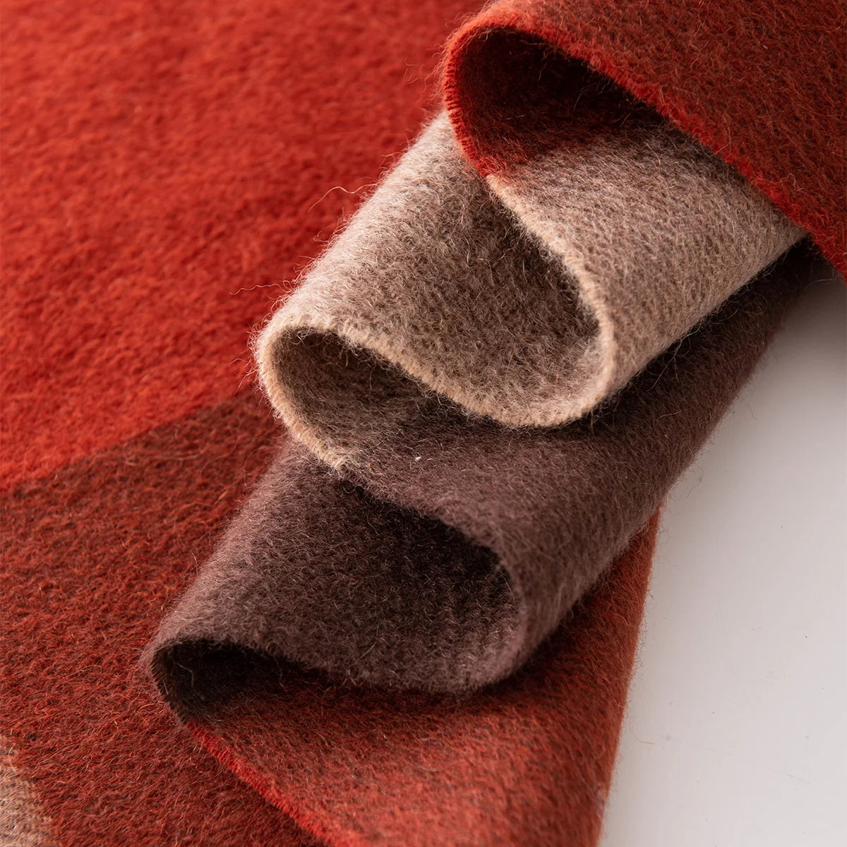 Rust Brown Check Cashmere Scarf