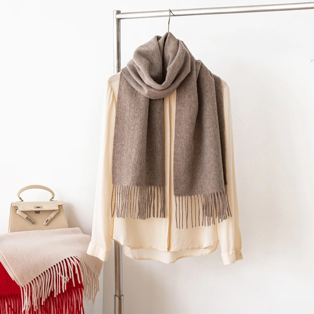 Soft Brushed Fringe Wool Scarf