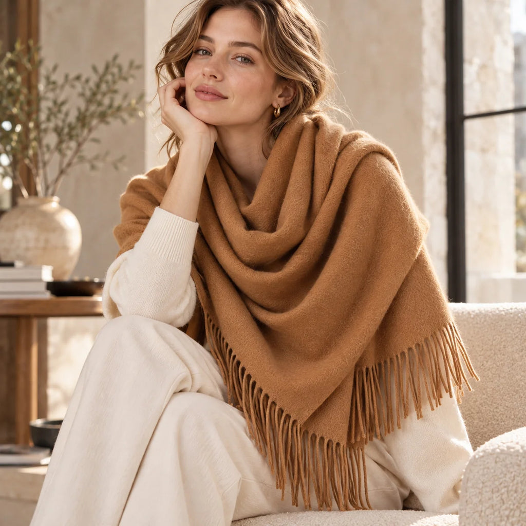 Heavyweight Brushed Fringe Cashmere Scarf