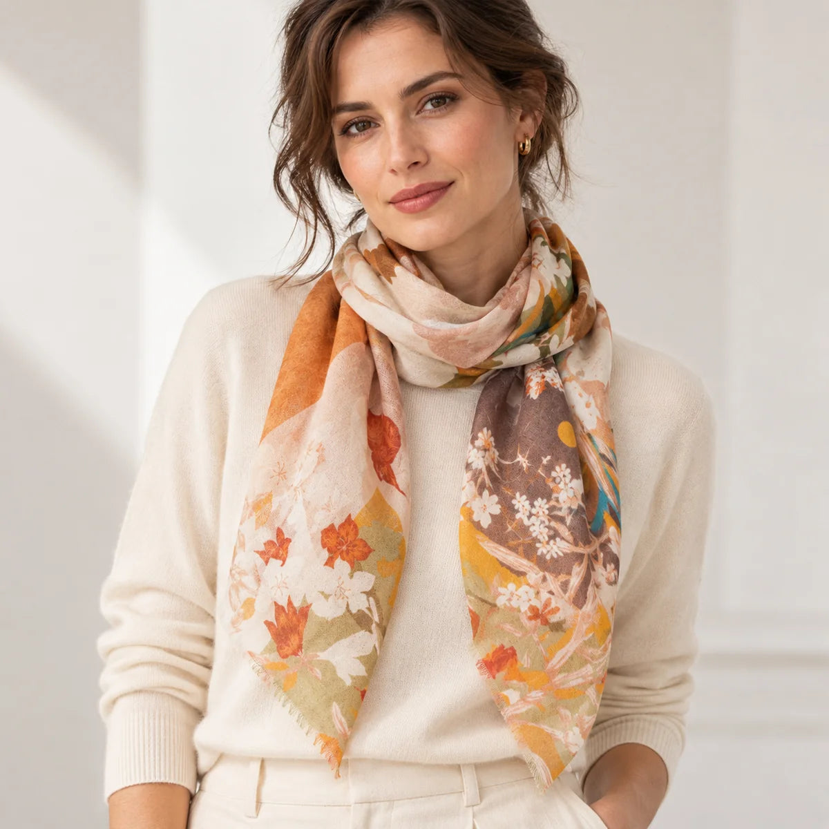Floral Patchwork Cashmere Square Scarf