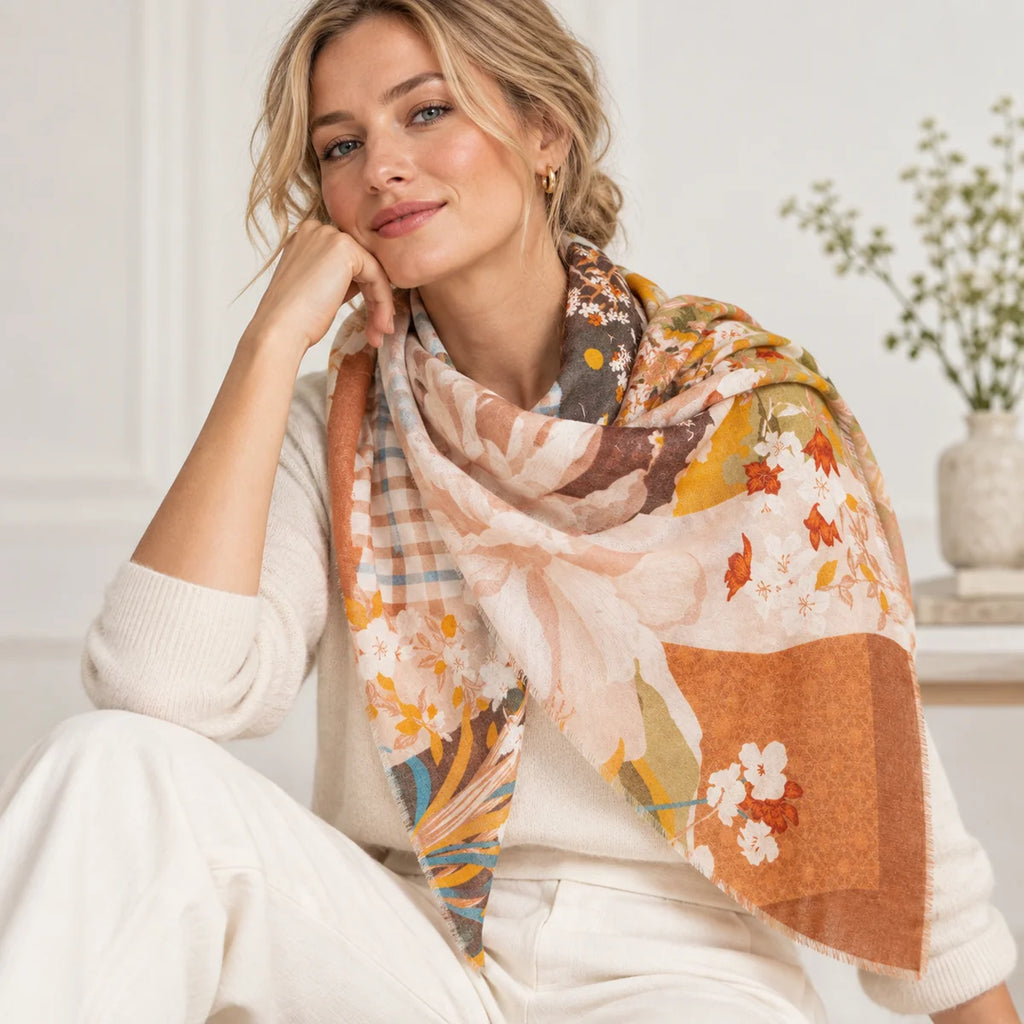 Floral Patchwork Cashmere Square Scarf